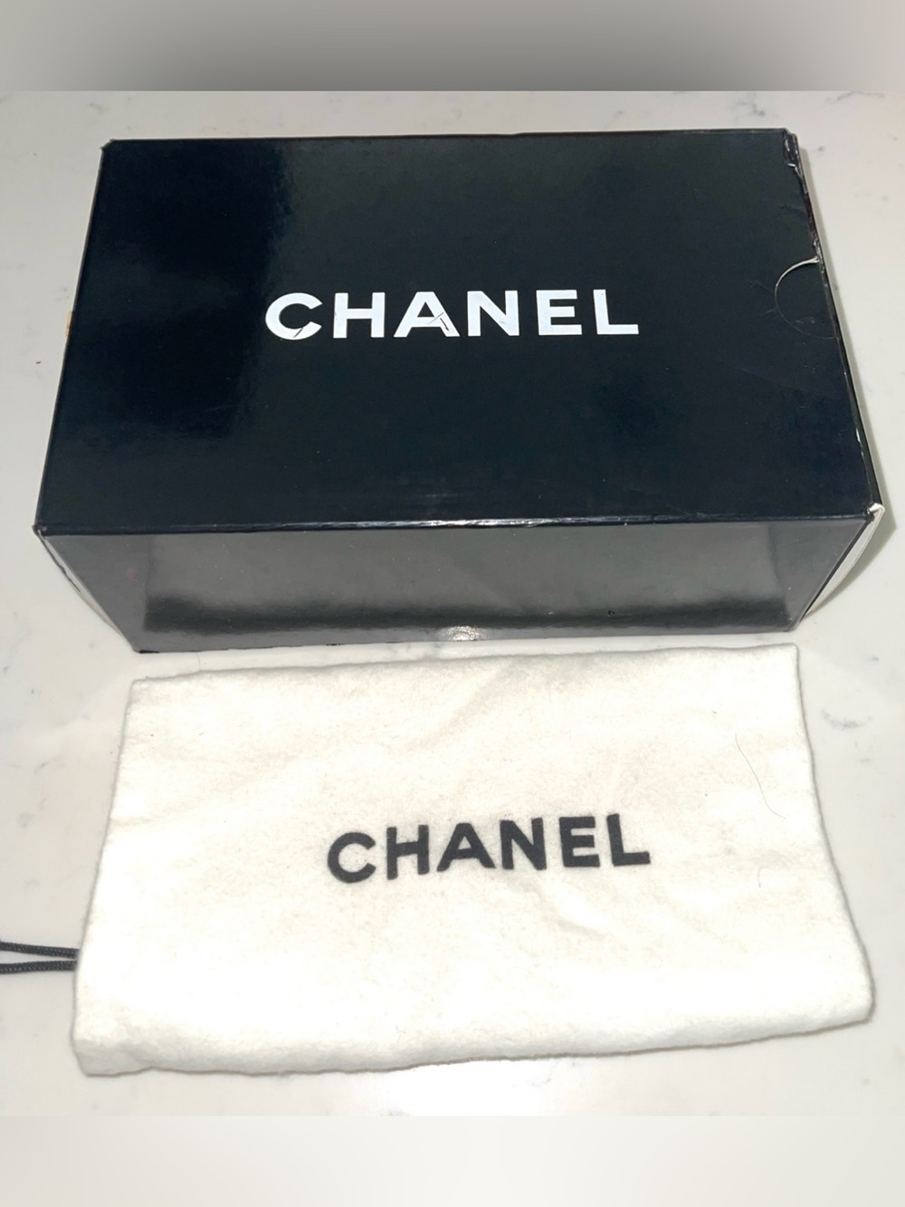 Vintage CHANEL Empty Presentation Storage Box w White Logo Protective Dust Bag